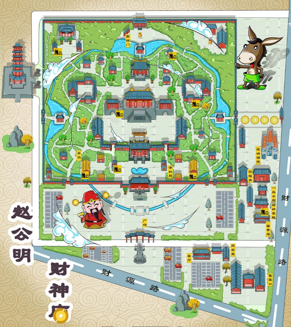 自贡寺庙类手绘地图